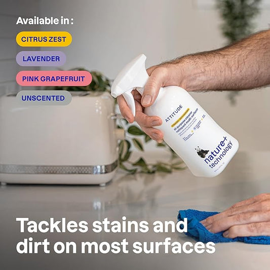 ATTITUDE All Purpose Cleaner Spray, EWG Verified, Vegan, Made with 94% Plant-Based Ingredients, Streak-Free for Kitchen, Bathroom, Glass & More, Citrus Zest, 27.1 Fl Oz (Pack of 3)
