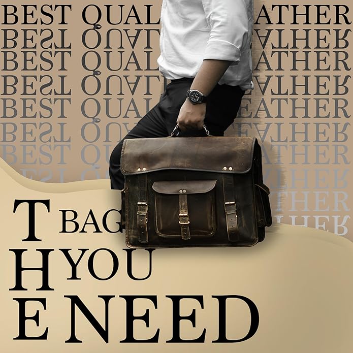 Mens 18 inch Leather Messenger Bag Laptop Vintage Handmade Travel Office Computer Satchel Briefcase For Men and Women