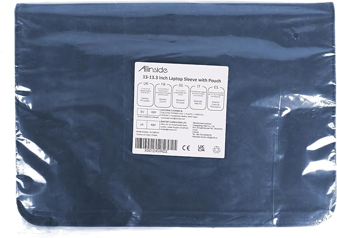 Allinside 13 Inch Laptop Sleeve Case for MacBook Air 13 2018-2025/MacBook Pro 13 2016-2022/Macbook Pro 14 2021-2024, Waterproof PU Leather Horizontal Envelope Protective Case Cover, Navy Blue