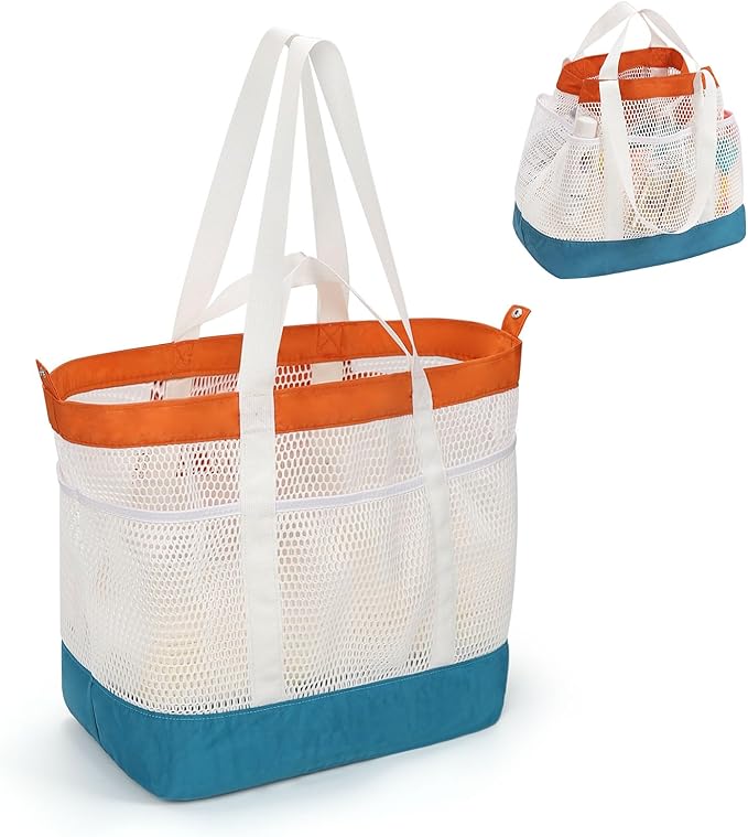 Mesh Beach Bag, Extra Large Beach Bags for Women, Lightweight Foldable Sandproof Tote Bag for Family & Vacation