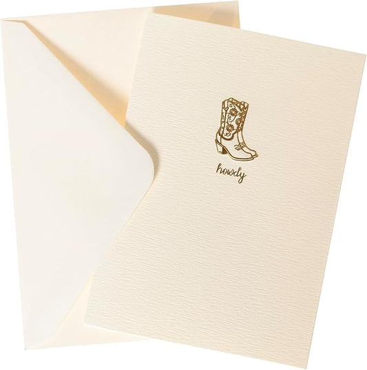 Graphique Cowgirl Boots Cards, Pack of 10 Cards with Envelopes, All Occasion Greetings, Blank Inside, Gold Foil Embossing, La Petite Press Collection Boxed Set, 3.25" x 4.75"