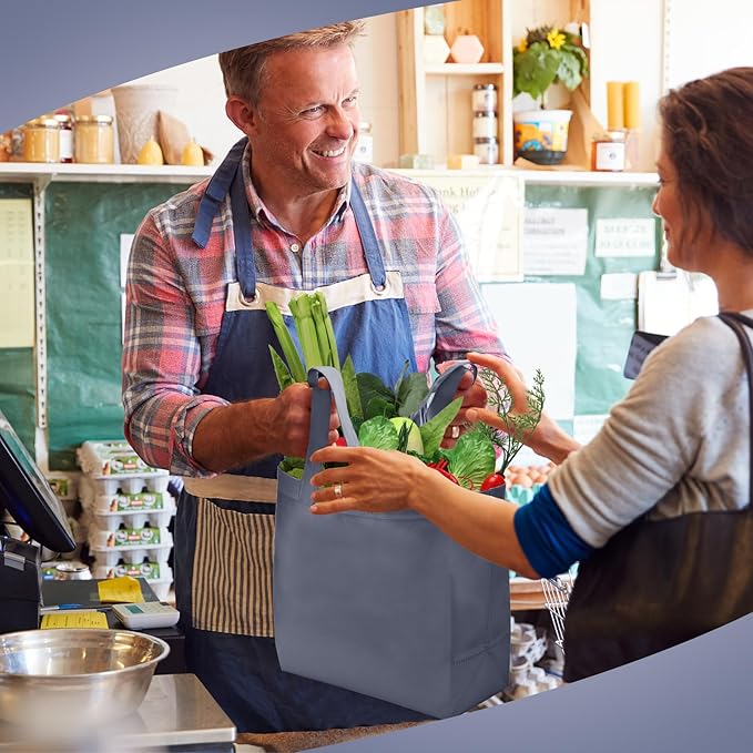 Reginary Reusable Totes Bags - 100 Pcs Non Woven Grocery Handle Bags for Shop Events & Retail Store (Dark Gray)