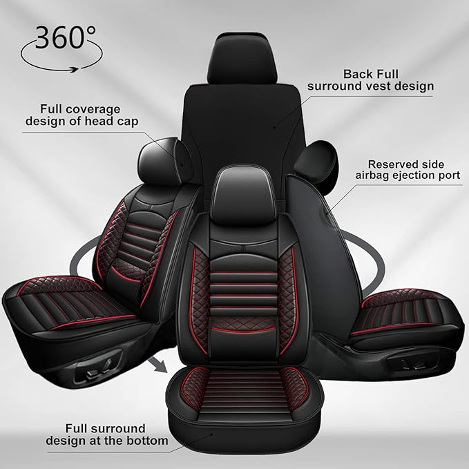 Seat Covers Full Set Fit for Toyota Tacoma 2016-2023 Waterproof Faux Leather Car Seat Cushion Protector Airbag Compatible (Black & Red)