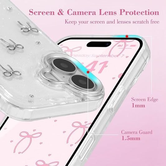 EYZUTAK Case for iPhone 16 Plus, Bling Glitter 3D Bowknot Phone Case Cute Sparkly Crystal Clear Bow Aesthetic Design Case Slim Soft Durable TPU Transparent Protective Cover for Women Girls - Bow