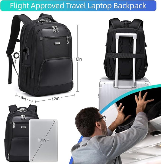 Travel Laptop Backpack for Men Women Black College Mens School Bookbag Men's Work Computer Backpack Business Traveling Back Pack with Charger 17 Inch Laptop Compartment Luggage strap