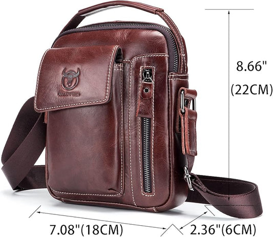 LUKZIJAES Small Genuine Leather Shoulder Bag Men Messenger Handbag Lightweight Sling Crossbody Bag