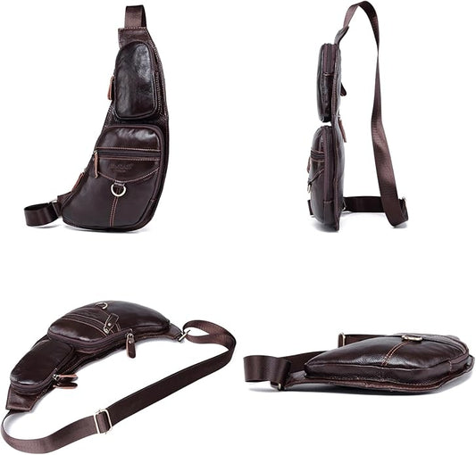 KPYWZER Vintage Leather Sling Bag Backpack for Men Crossbody Shoulder Chest DayPack Backpacks