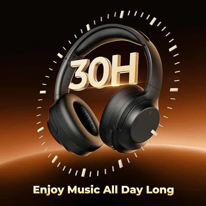 Active Noise Cancelling Headphones, Upgraded Wireless Bluetooth Headphones Over Ear with ENC Mic, HiFi Stereo Deep Bass, Noise Canceling Headphones Lightweight, BT 5.4, for Travel/Office/Home, Black