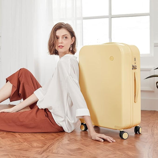 mixi Luggage Suitcase with Spinner Wheels, Hardside Rolling Suitcase PC with Cover & TSA Lock Lightweight Travel Case 26in Checked in, Lark Yellow