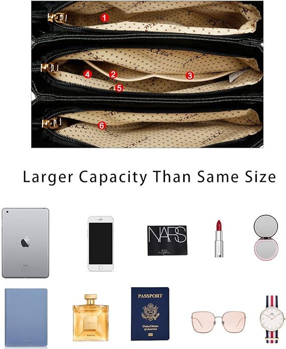 KKXIU Women Satchel Bags Handle Shoulder Handbags and Purses Pockets Zipper Leather Crossbody Bags