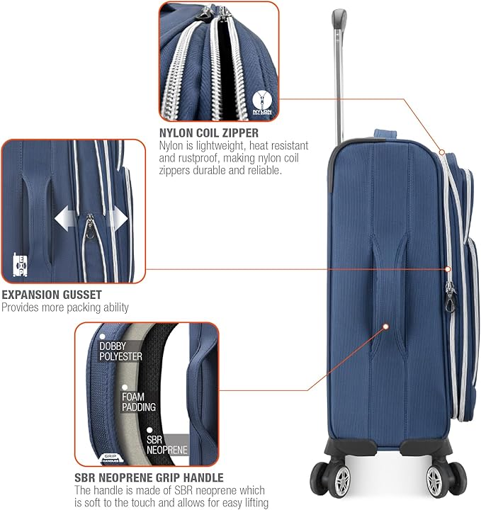 Traveler's Choice Lares Softside Expandable Luggage with Spinner Wheels, Navy, Carry-On 22-Inch