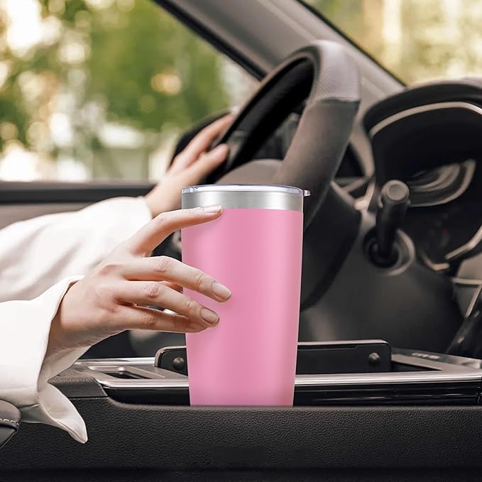20 oz Tumbler with Lid Stainless Steel Double Wall Vacuum Insulated Tumblers Powder Coated Cups Travel Mug Keep Drinks Cold and Hot, Pink