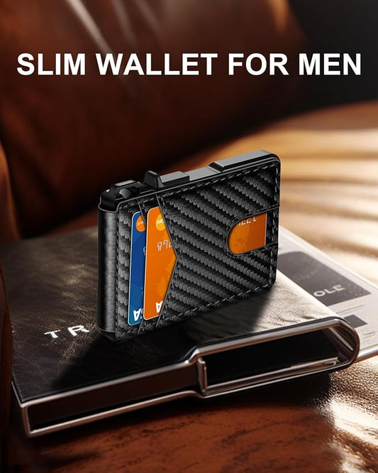 Wallet for Men, Mens Minimalist Wallet 9-13 Cards, Slim Compact Wallet with Money Clip & ID Window, RFID Blocking Smart Pop Up Card Wallet, Metal Aluminum Credit Card Holder Bifold Wallet