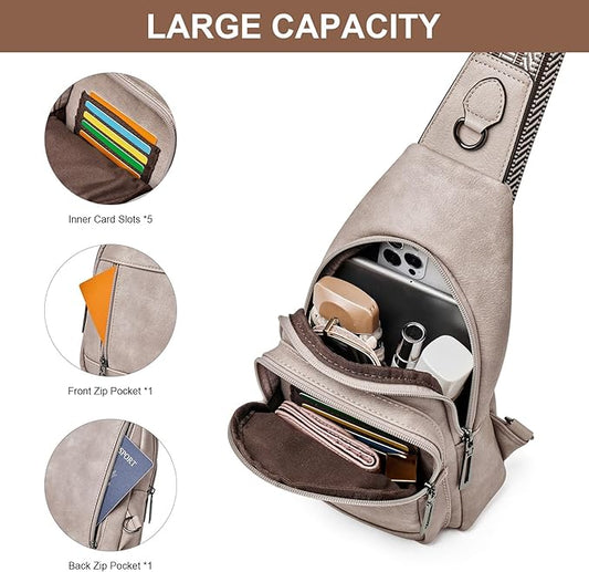 Womens Sling Bag Crossbody Bags for Women Vegan Leather Sling Backpack Daypack Fanny Pack Crossbody Purse Travel