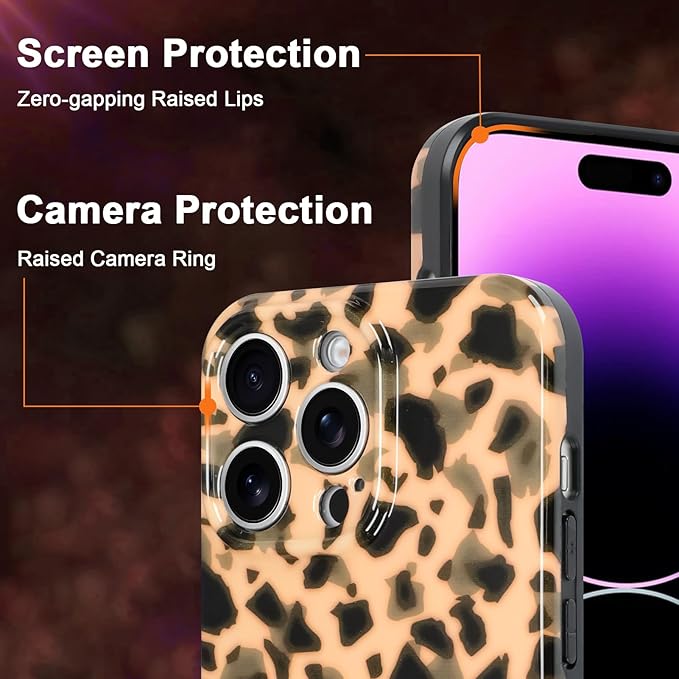 Phone Case for iPhone 14 Pro Max Case White Shell Color Tortoiseshell Print TPU Slim Phone Cover for Women Girls Grily Brown Shockproof Phone Cover for iPhone 14 Pro Max, Tortoise Print