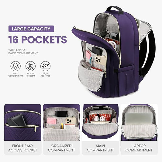 LOVEVOOK Laptop Backpack for Women 15.6 inch,Cute Women Travel Backpack Purse,Professional Laptop Computer Bag,Waterproof Work Business College Teacher Bag Carry on Backpack with USB Port,Royal Purple