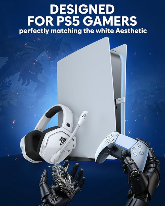 NUBWO Wireless Gaming Headset with Mic for Ps5 Ps4 PC, Zero Interference, 100-Hour Battery All-Day Play, 23ms Sync for Fortnite & Call of Duty/FPS Gamers, Triple Mode All Devices Compatible - White