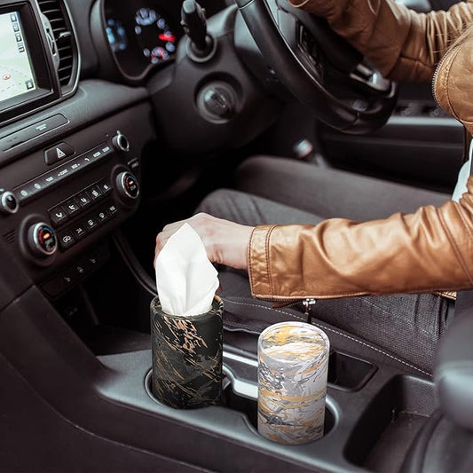 Thenshop 12 Pack 7.1x2.7" Car Tissues Cylinder with 7.1x5.9" Napkin 3 Ply Facial Tissues Bulk Round Boxes Paper Tubes Decorative Container for Car Cup Holder Home Travel Everyday Refill