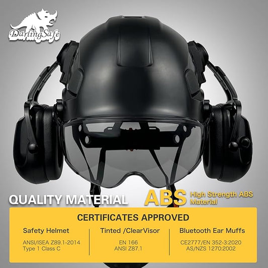 Hard Hats with Visor Bluetooth Ear Muffs Safety Helmet with Visors Mounted Safety Ear muff Hardhats Vented ANSI Z89.1 OSHA