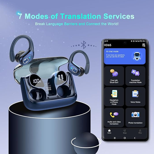 AI Translation Earbuds Real Time, 164 Language Translator Earbud 3-in-1 Bluetooth 5.4 Translator Earbuds with 6 Translation Modes, 75H Translators Headphones with APP for Travel Business, Blue