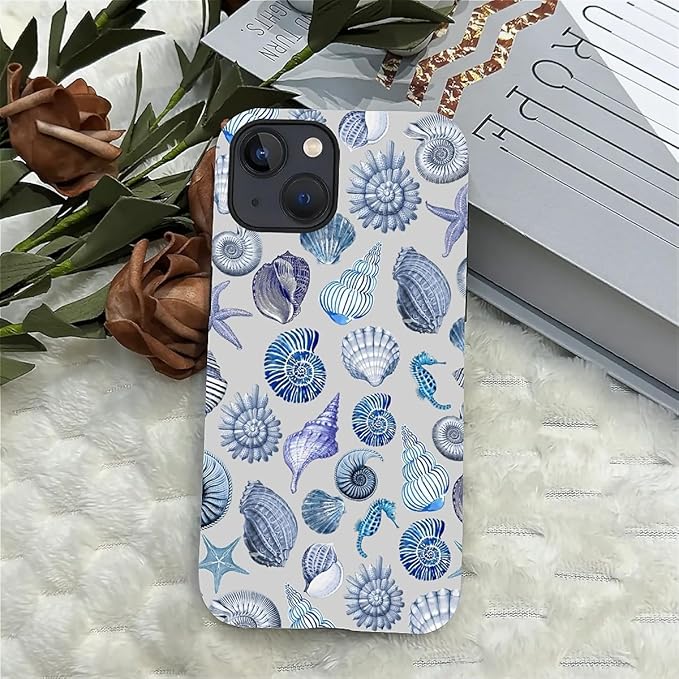Case for iPhone 15,Summer Beachy Seashell for Woman Men Full Body Protective Cover Shockproof 2 in 1 Silicone + Hard PC Case for iPhone 15