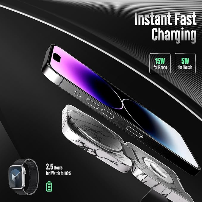 Fast Wireless Charger, Magnetic Foldable 3 in 1 Charging Station for iPhone 17/16/15/14/13/12 Pro/Plus/Pro Max, 5W Portable Charger for Apple Watch9/8/7/6/5/4/SE, for Airpods