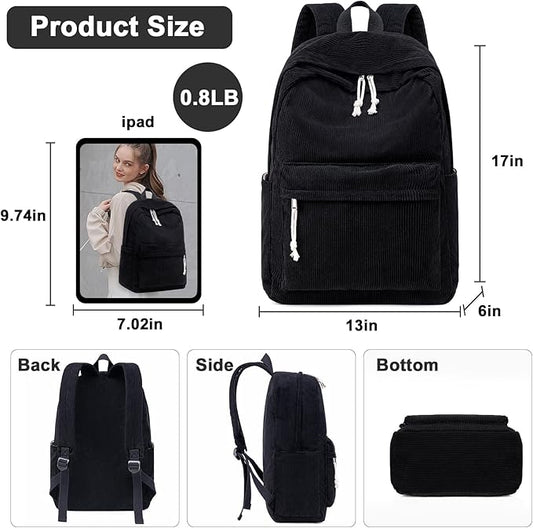 School Backpack for Teens Large Corduroy Bookbag Lightweight 15.6 inch Laptop Bag for Girls Women Casual High School College