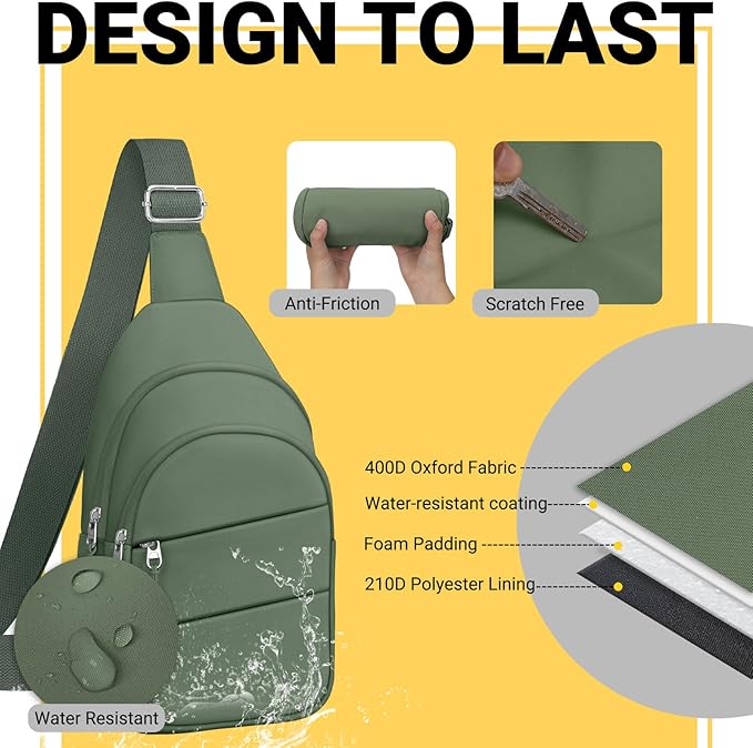 Crossbody Bags for Women, Sling Bag for Men, Small Hiking Backpack Anti Theft Lightweight for Outdoors Travel (M, Sage Green)