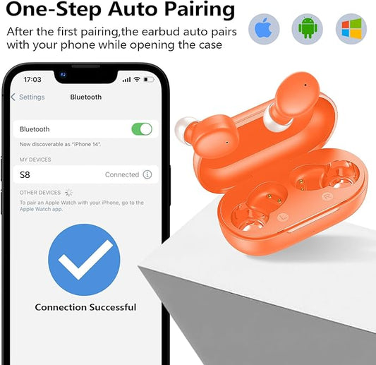 kurdene Wireless Earbuds Bluetooth 5.3 in Ear Buds Light Weight Headphones,Deep Bass Sound,Built in Mics Headset,Clear Calls Earphones for Sports Workout Orange