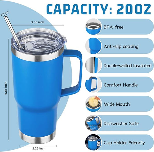 20 oz Tumbler with Handle Stainless Steel Insulated Coffee Mug Tumbler with Lid and Straw Double Wall Vacuum Insulated Coffee Mug Leak Proof Travel Mug Tumbler for Hot and Cold Drink (Mix Color-3)
