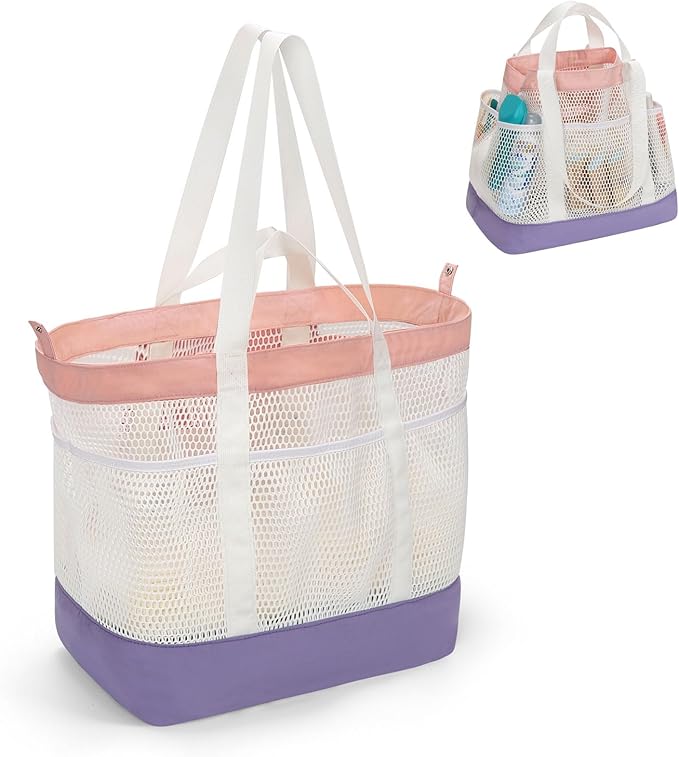 Mesh Beach Bag, Extra Large Beach Bags for Women, Lightweight Foldable Sandproof Tote Bag for Family & Vacation