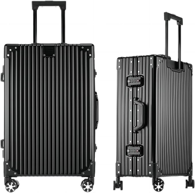 HotWay 28 Inch All Aluminum Checked in Luggage, Hard Shell Suitcase with Spinner Wheels and TSA Lock, Large Silver Suitcase for Travel, Black
