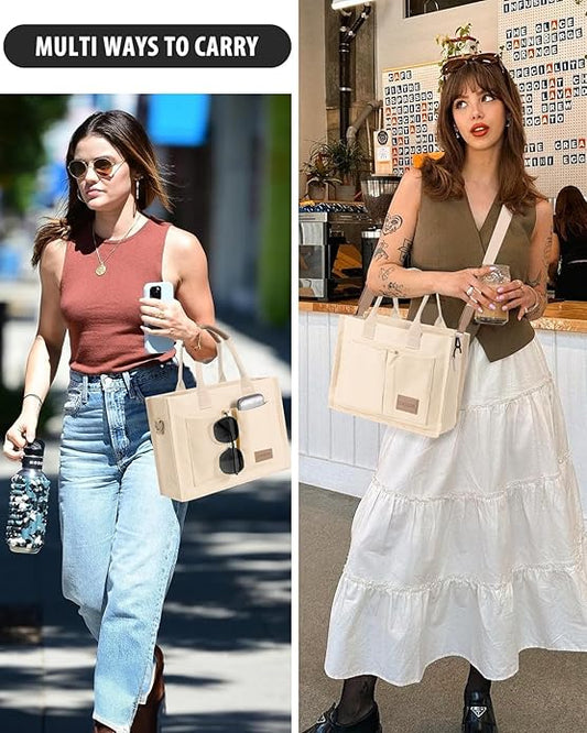 Tote Bags for Women Canvas Tote Purse Crossbody with Pockets Top Handle Shoulder Satchel Bag for Women