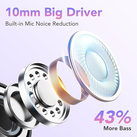 KT1 Wireless Earbuds V5.3 Bluetooth Earbuds 120Hrs Playtime, 4.7g Mini Size Painless Wear, IPX7 Waterproof, Deep Bass 2.0, Over-Ear Ear Buds Wireless Bluetooth Headphones for Sport Running(Purple)