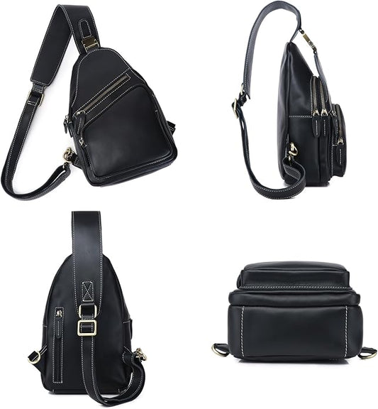 Genuine Leather Sling Bag for Men Women Backpack Chest Shoulder Satchel Crossbody Bags Casual Outdoor Daypack