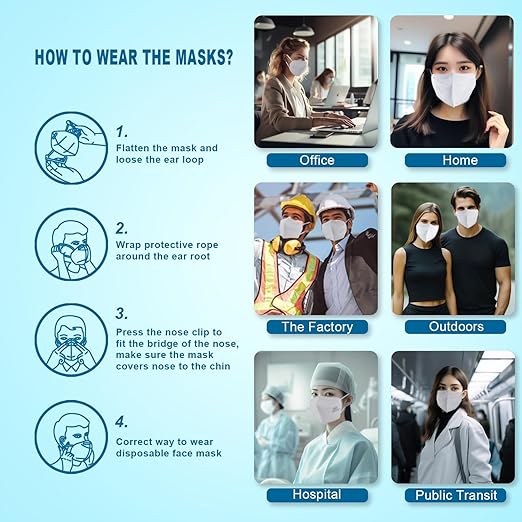 KN95 Face Masks 50 Pack 5-Ply Breathable & High Elastic Ear Loops, Alike N95 Masks for Adults 95% Filtration Efficient Foldable Mask Adjustable Nose Clip for Outdoor Activities