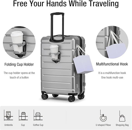 KYME Luggage Sets 2 Piece Hardshell 22"/26" Suitcase with Spinner Wheels Durable Suitcases Sets with TSA Lock Lightweight Travel Luggage Set for Women Men Silver Grey