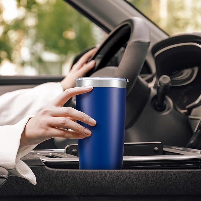 20 oz Tumbler with Lid Stainless Steel Insulated Tumblers Bulk Double Wall Vacuum Cups Powder Coated Travel Mug Keep Drinks Cold and Hot, Blue, 4 Pack