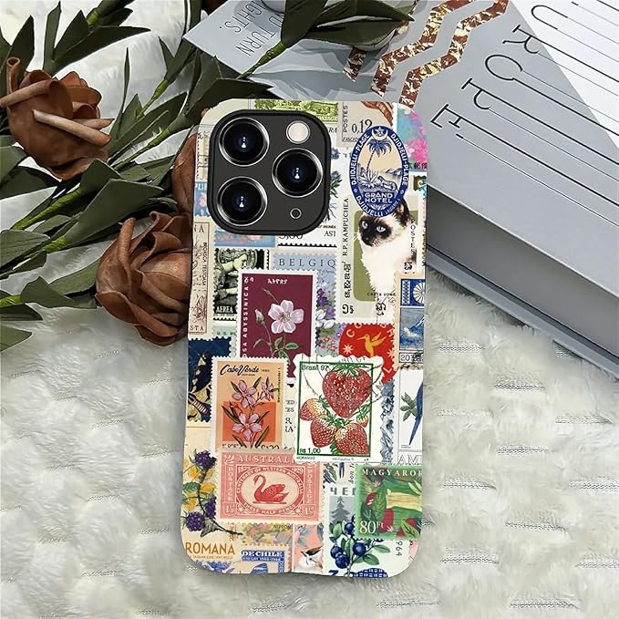 Case for iPhone 11 Pro,Vintage Stamp Collage for Woman Men Full Body Protective Cover Shockproof 2 in 1 Silicone + Hard PC Case for iPhone 11 Pro