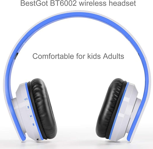 Kids Headphones Bluetooth, BT6002 Wireless Headphones for Kids Child Volume Limited 85/110dB for School Foldable Headset for 60 Hours PC/Phone/Tablets/TV (White/Blue)
