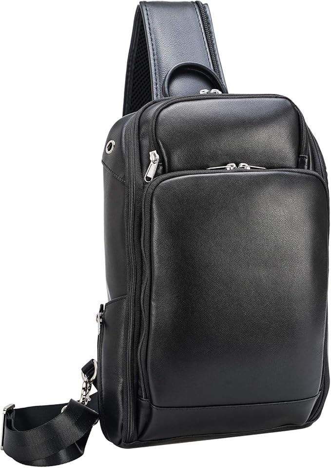 Polare Modern Style Sling Shoulder Bag Men’s Travel/Hiking Daypack with Full Grain Italian Leather and YKK Zippers
