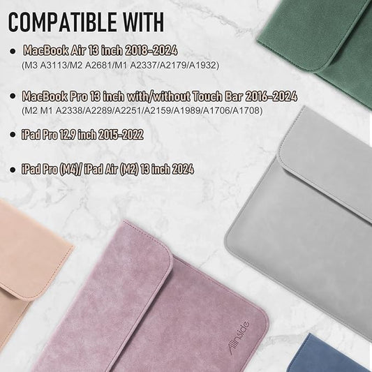 Allinside 13 Inch Laptop Sleeve Case for MacBook Air 13 2018-2025/MacBook Pro 13 2016-2022/Macbook Pro 14 2021-2024, Waterproof PU Leather Horizontal Envelope Protective Case Cover, Purple