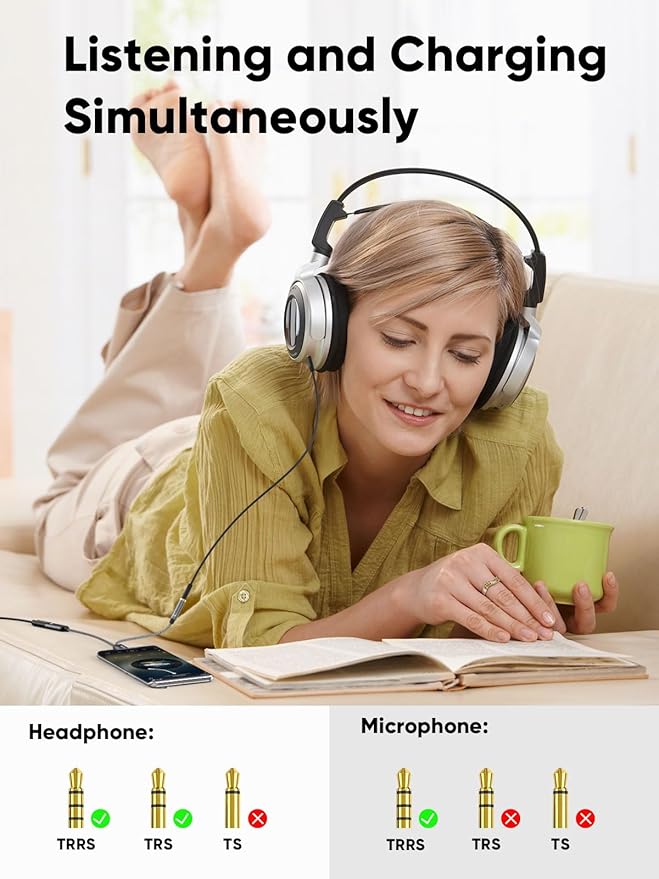 CableCreation USB C to 3.5mm Headphone and Charger Adapter with PD 100W 60W Fast Charging, USB C to Audio Jack Type C to Aux Cord for iPhone 16 15, Galaxy S24/S23/S22 Ultra+, iPad Pro/Air, Pixel 9/8+