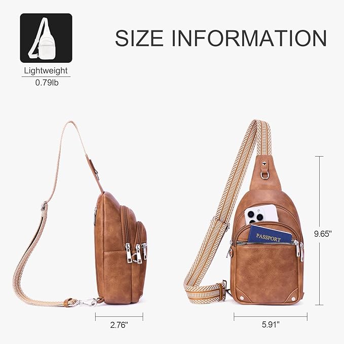 Anti Theft Crossbody Bags for Women Travel Chest Sling Bag Leather RFID Purse Fanny Pack Brown