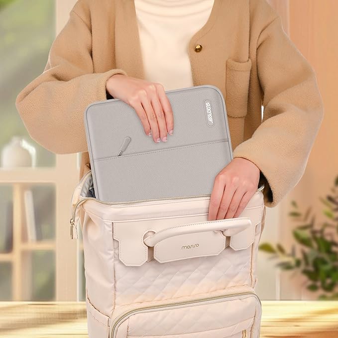 MOSISO Laptop Case 16 inch, 15-15.6 inch Laptop Sleeve Compatible with MacBook Pro 16 M4 M3 M2 M1, HP Acer Dell Lenovo ASUS Notebook, Polyester Vertical Computer Sleeve Bag with Pocket, Stone Gray