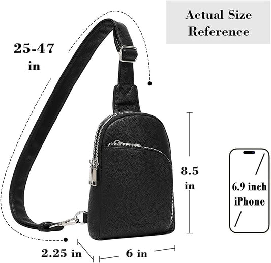 INICAT RFID Blocking Sling Bag Leather Crossbody Bags for Women Fanny Pack Cross Body for Woman Chest Bag for Travel 1.9L