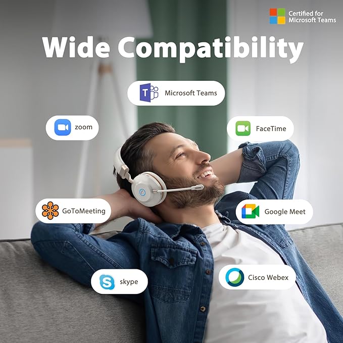 Wireless Headset, Bluetooth Headset with Microphone, AI Noise Canceling Mic & USB Dongle, 45 Hrs Working Time V5.3 Wireless Headphones with Mic Mute for PC/Laptop/Office/Call Center/Zoom/Home