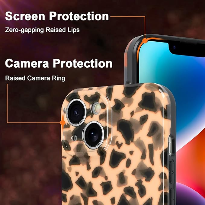 Phone Case for iPhone 14 Case Rusty Tortoiseshell Print TPU Slim Phone Cover for Women Girls Grily Brown Shockproof Phone Cover for iPhone 14, Tortoise Print