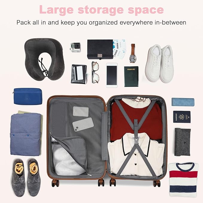 Kono Medium Checked Luggage 24 Inch Expandable With Spinner Wheels, TSA Lock, ABS+PC Lightweight Travel Suitcase Larger And Lighter Capacity, Pink
