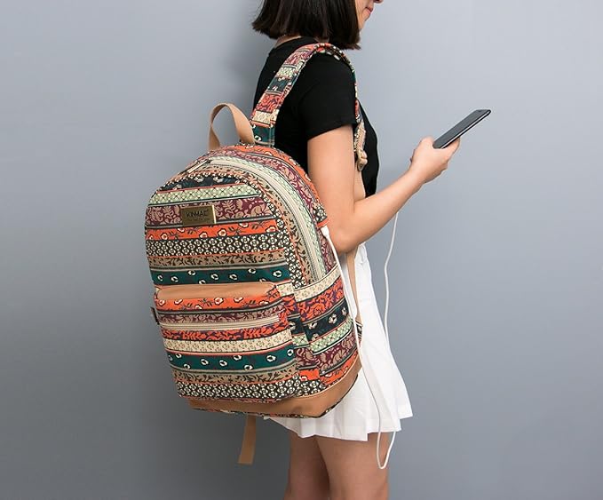 Kinmac New Bohemian Laptop Backpack with Massage Cushioned Straps Travel Outdoor Backpack for Laptop Up to 15.6 Inch
